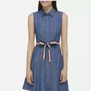 Tommy Hilfiger In Bloom Sleeveless Debim Dress With Belt Womens Size 8